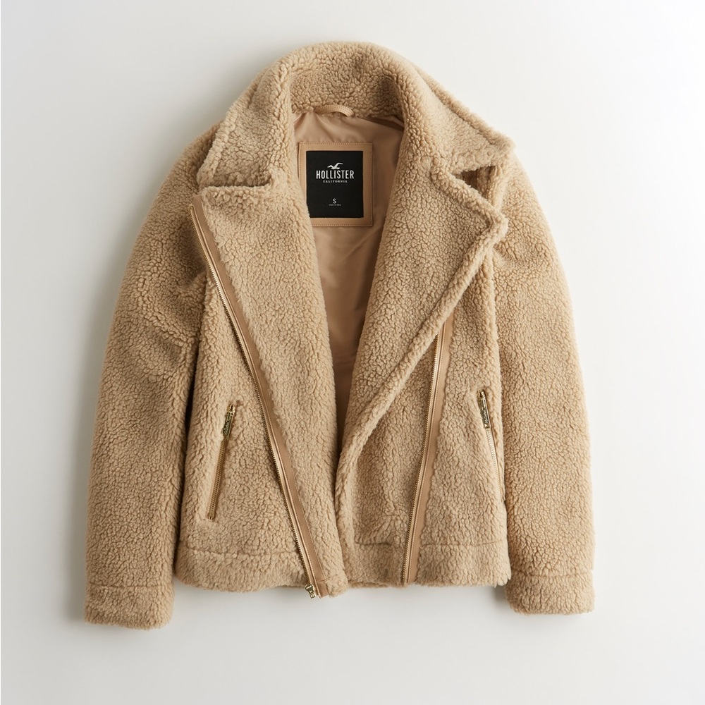 Hollister Women's Beige Cozy Biker Jacket Size XXS